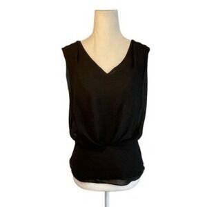 Naked Zebra Cowl Neck T Back Blouse Black Crepe Peplum Open Back Sleeveless S